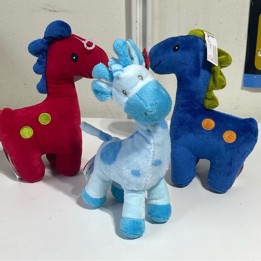 Glitzy Dinosaurs and giraffe Rattle Plush Toys